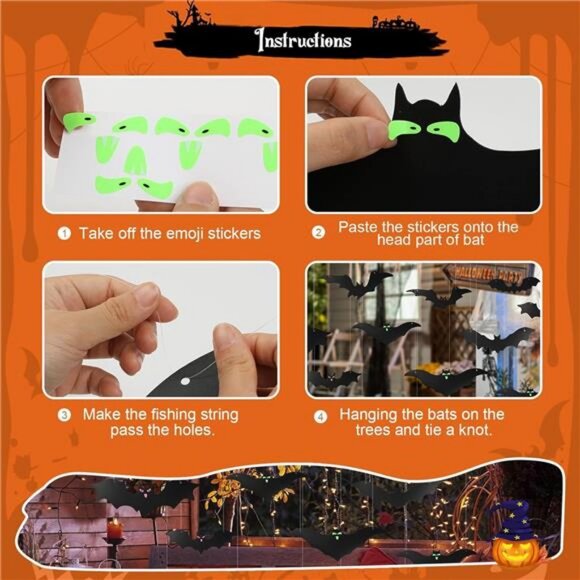 25Pcs Halloween Hanging Bats Decor, Large Plastic Flying Bats with Glowing Eyes - Picture 3 of 8